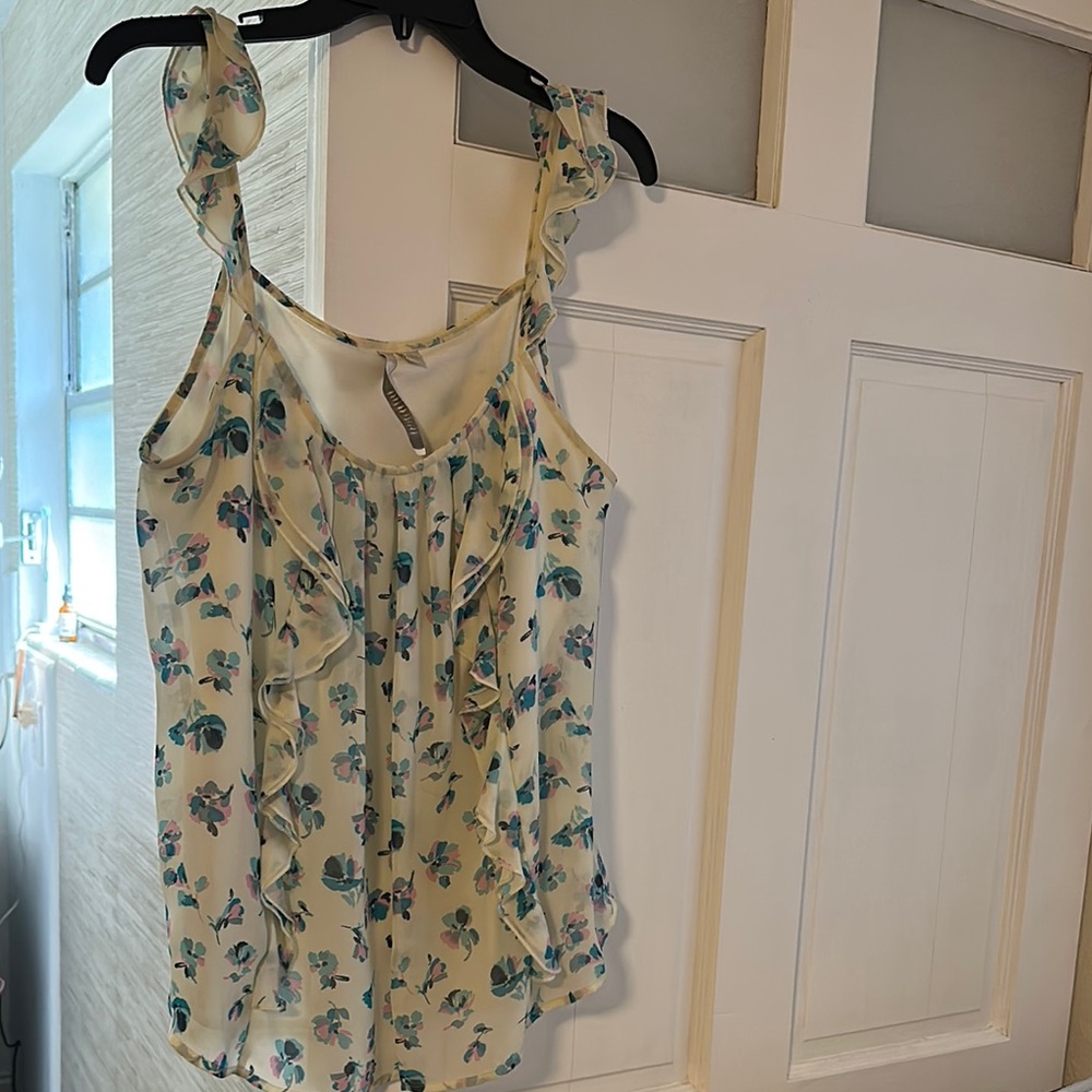 LC Lauren Conrad Floral Ruffle Camisole - Cream and Blue
